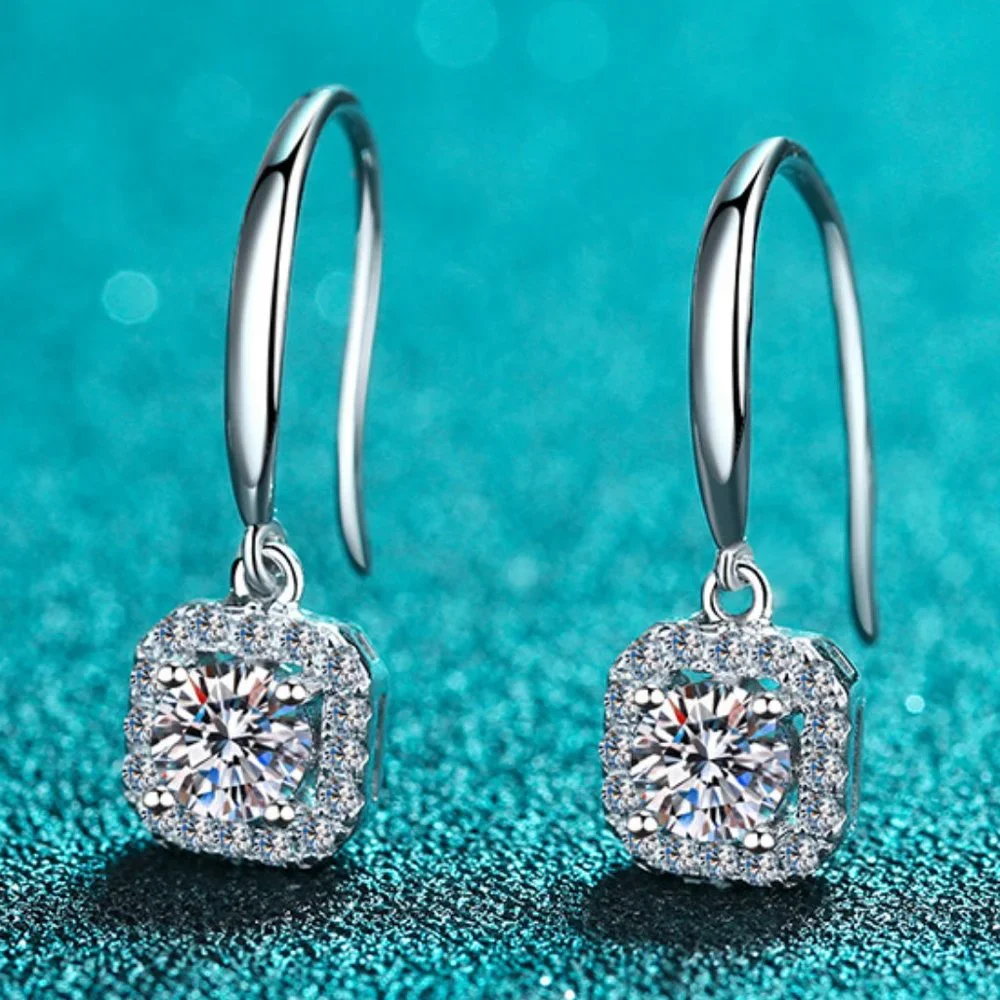 Certified 1ct. t.w. Moissanite Diamond Halo Drop Earrings NEW